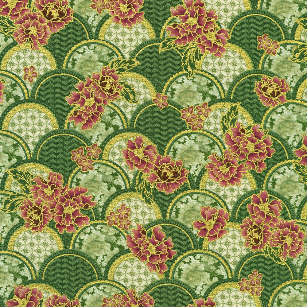 SRKDM-23506-51 || FLOWERS, SCALLOP DESIGN JADE || IMPERIAL COLLECTION - GRACEFUL CRANES || Robert Kaufman