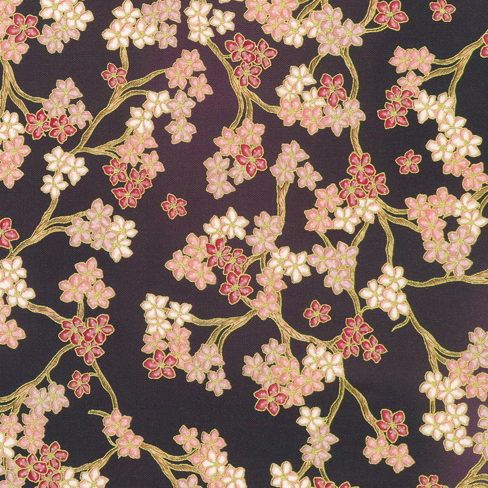 SRKDM-23511-24 || CHERRY BLOSSOMS PLUM || IMPERIAL COLLECTION - GRACEFUL CRANES || Robert Kaufman