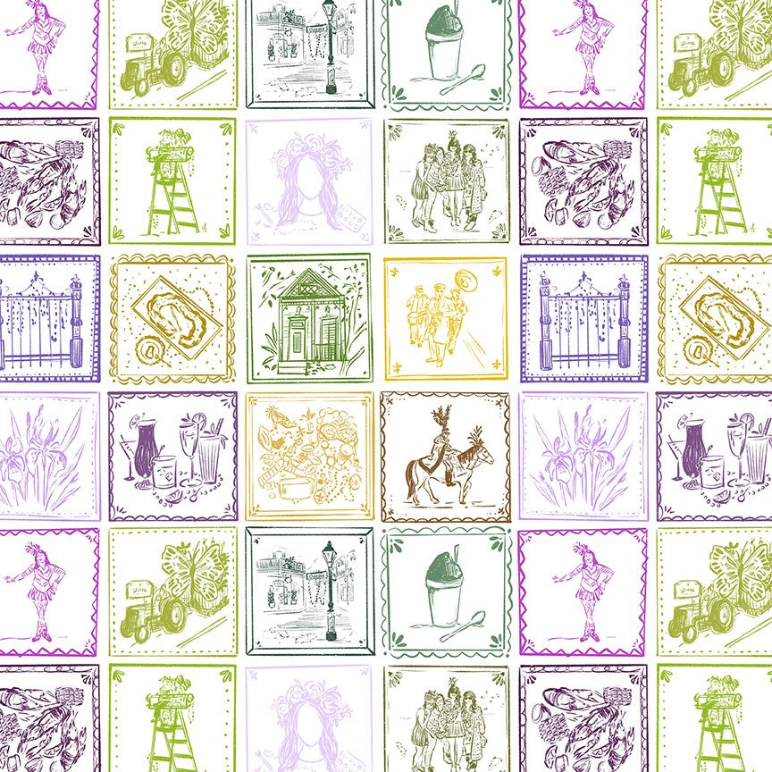 MARDI GRAS STYLE - MARDI GRAS TILES || WHITE || Dear Stella