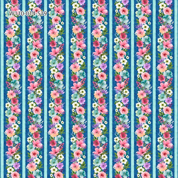 W110-014-519 / Border Stripe & Multi || Petal Whispers || White Owl Textiles