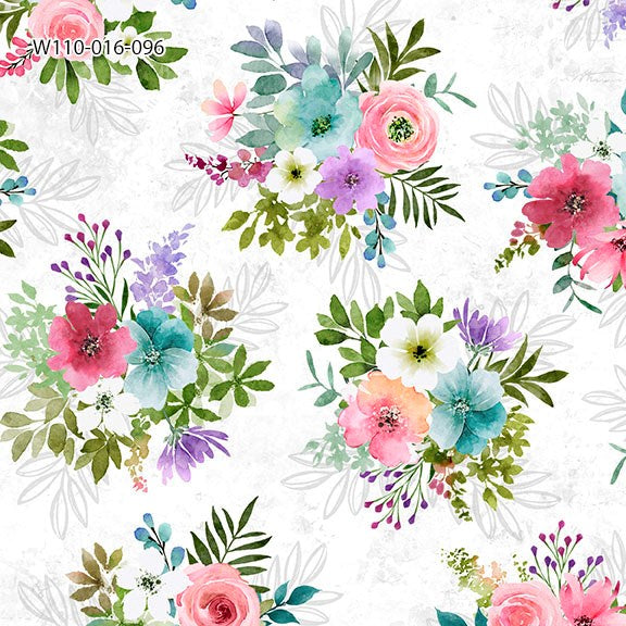 W110-016-096 / Bouquets & White || Petal Whispers || White Owl Textiles