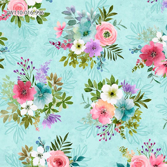 W110-016-996 / Bouquets & Teal || Petal Whispers || White Owl Textiles