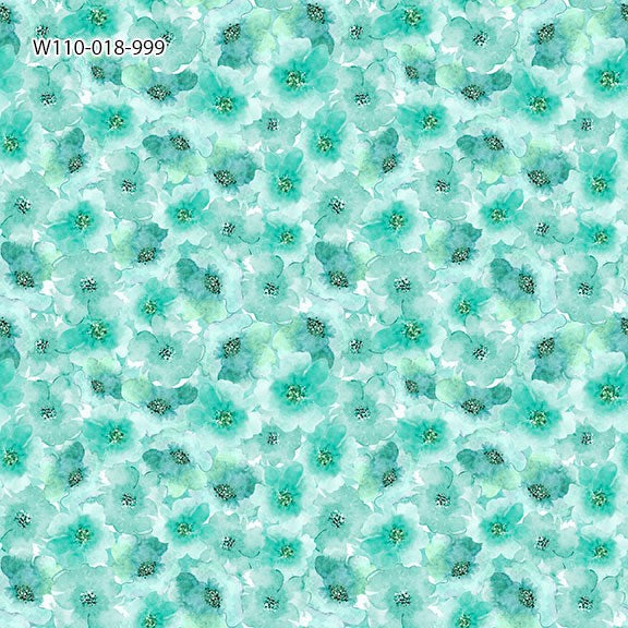 W110-018-999 / Tonal Floral & Teal || Petal Whispers || White Owl Textiles