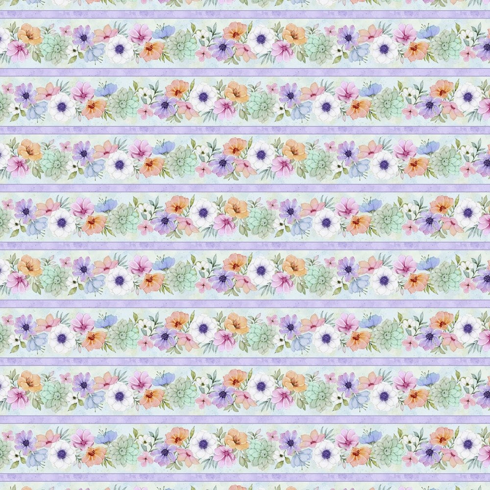 W110-024-764 / Rainbow in the Vale Border Stripe - Multi || Rainbow in the Vale || White Owl Textiles