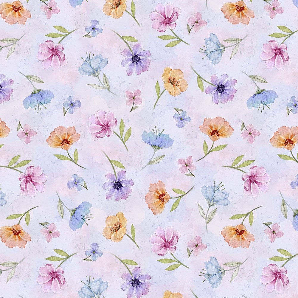 W110-027-667 / Floral Toss - Purple || Rainbow in the Vale || White Owl Textiles