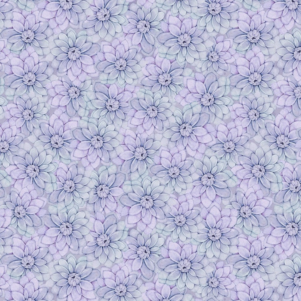 W110-028-676 / Packed Dahlias - Purple || Rainbow in the Vale || White Owl Textiles