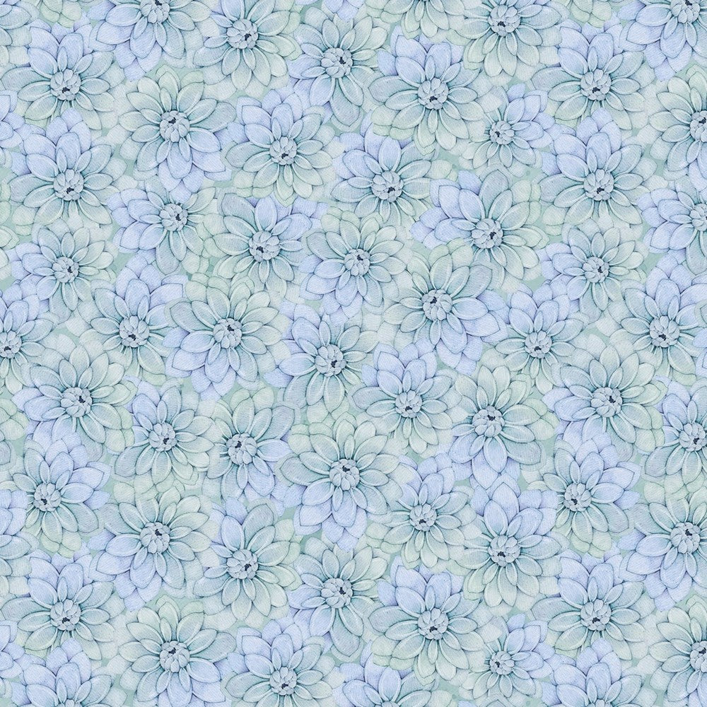 W110-028-787 / Packed Dahlias - Blue || Rainbow in the Vale || White Owl Textiles