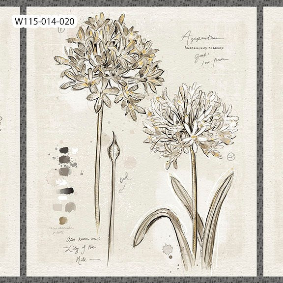 W115-014-020 / Texture & Taupe || Botanical Sketchbook || White Owl Textiles