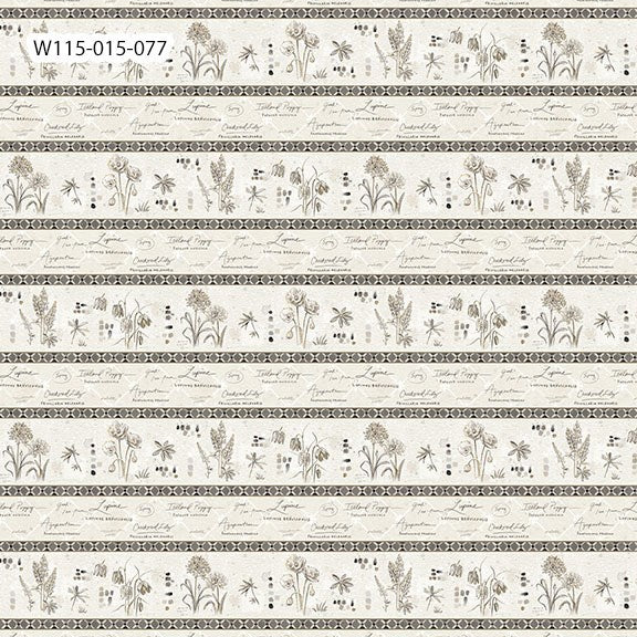 W115-015-077 / Border Stripe & Multi || Botanical Sketchbook || White Owl Textiles