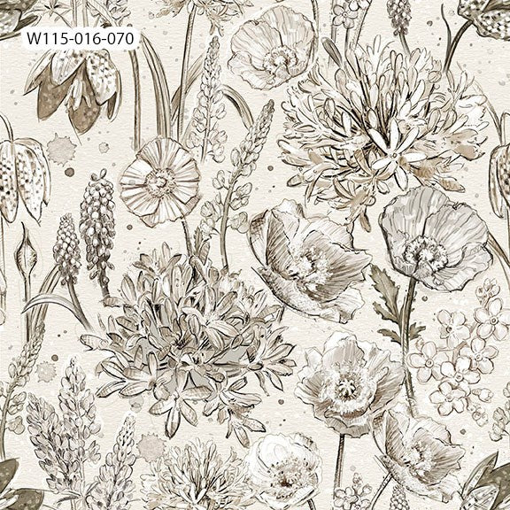 W115-016-070 / Packed Floral & Cream || Botanical Sketchbook || White Owl Textiles