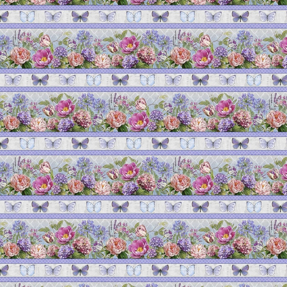 W115-027-965 / Meadowbrook Mist Border Stripe - Multi || Meadowbrook Mist || White Owl Textiles