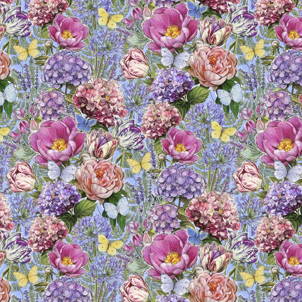 W115-028-765 / Packed Floral - Multi || Meadowbrook Mist || White Owl Textiles