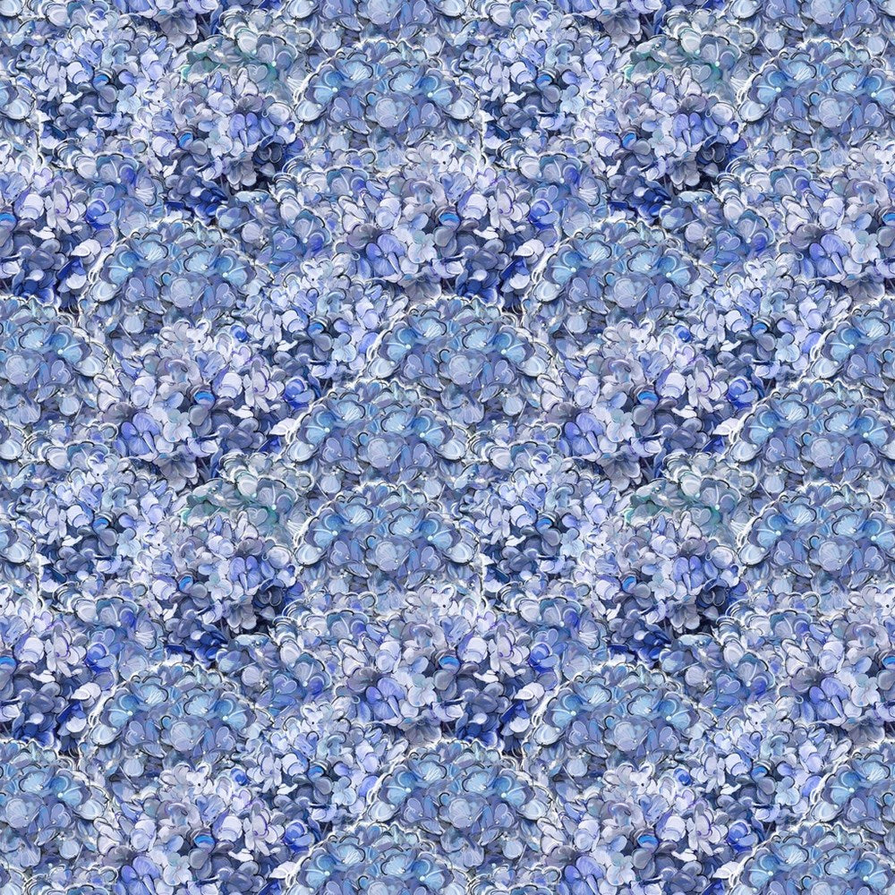 W115-030-717 / Packed Hydrangeas - Blue || Meadowbrook Mist || White Owl Textiles