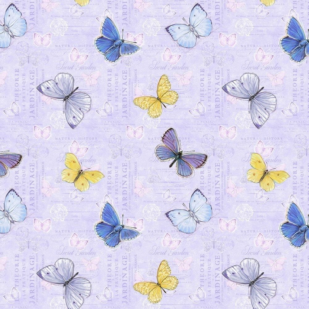W115-031-673 / Butterflies - Light Purple || Meadowbrook Mist || White Owl Textiles