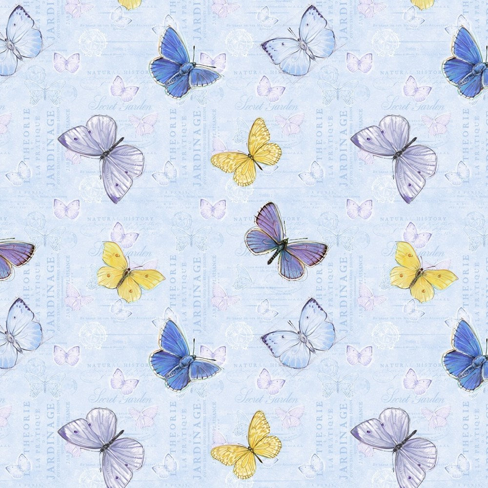 W115-031-773 / Butterflies - Light Blue || Meadowbrook Mist || White Owl Textiles