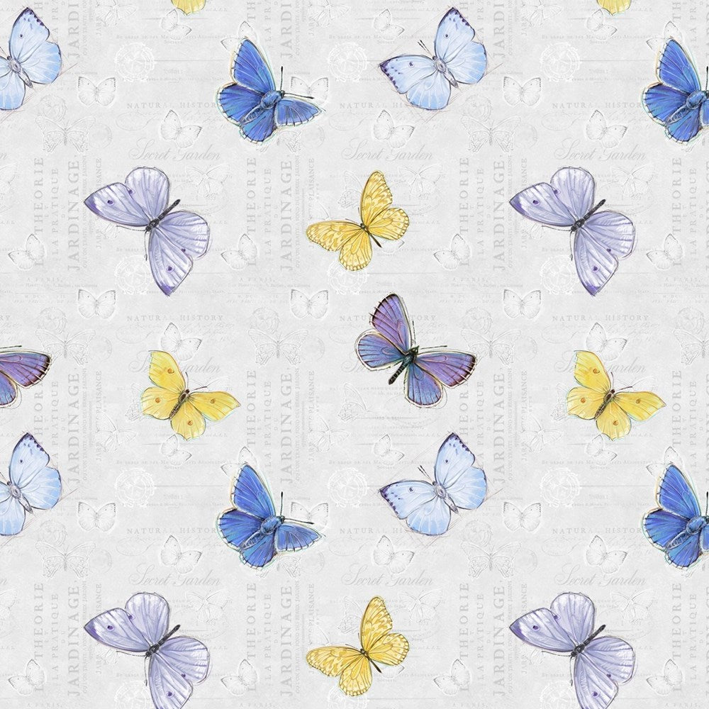 W115-031-973 / Butterflies - Light Gray || Meadowbrook Mist || White Owl Textiles