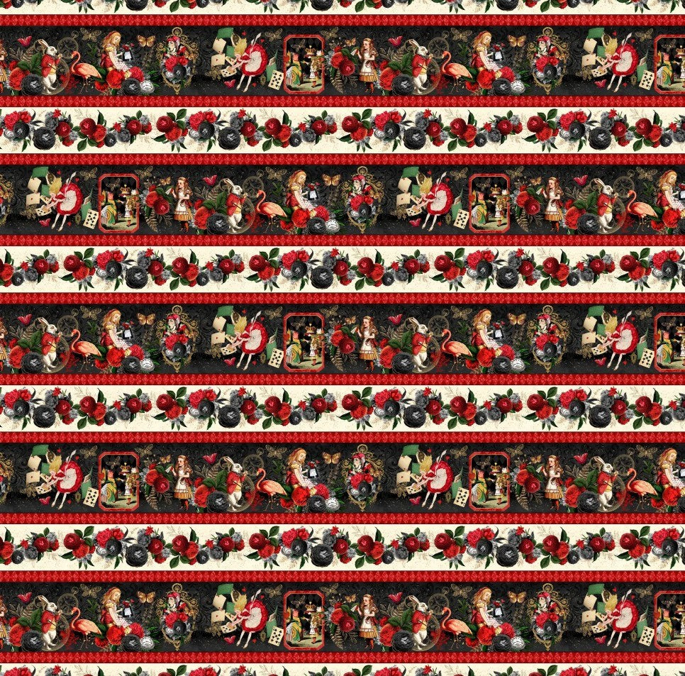 W130-037-951 / Curiouser & Curiouser Border Stripe - Multi || Curiouser & Curiouser || White Owl Textiles