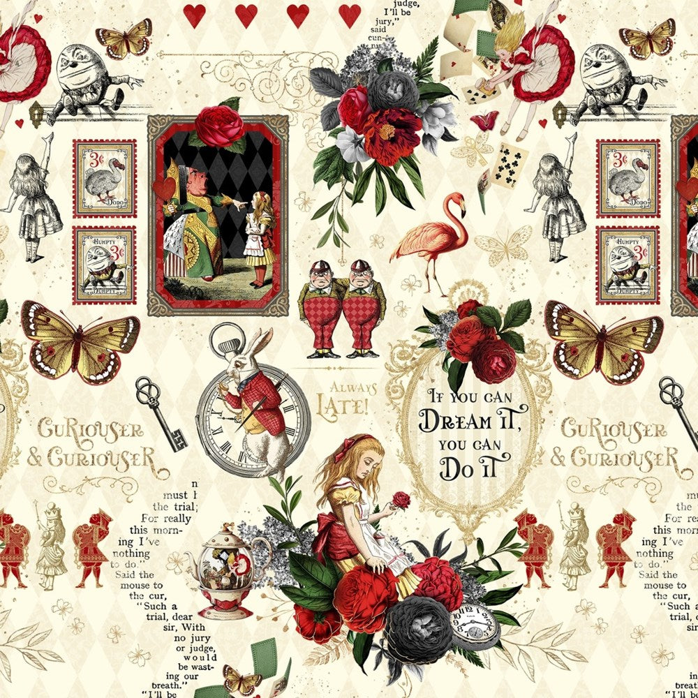 W130-038-153 / Beautiful Nonsense - Ivory || Curiouser & Curiouser || White Owl Textiles