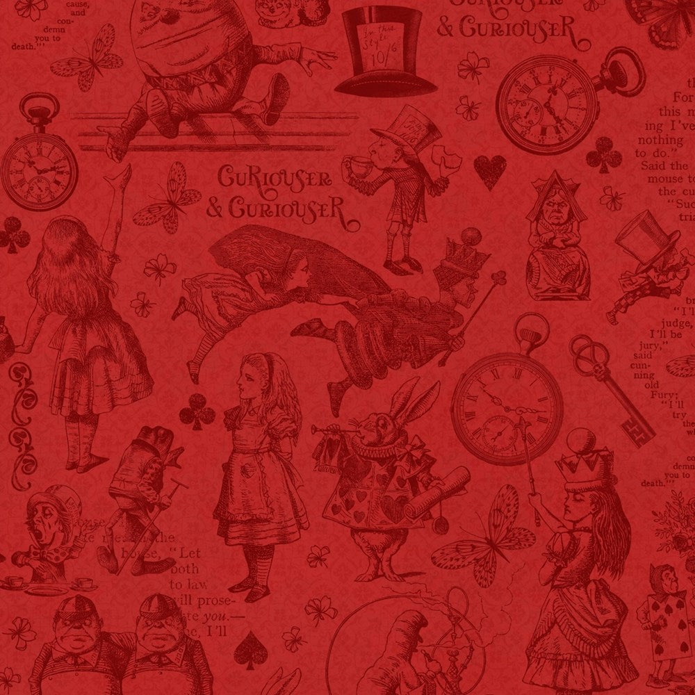 W130-039-555 / Always Late - Red || Curiouser & Curiouser || White Owl Textiles