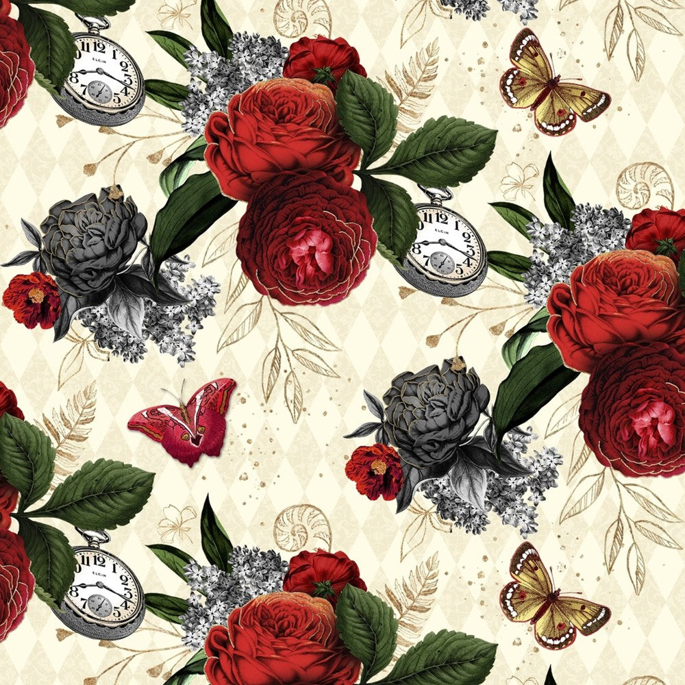 W130-040-159 / Happy Hours - Ivory || Curiouser & Curiouser || White Owl Textiles
