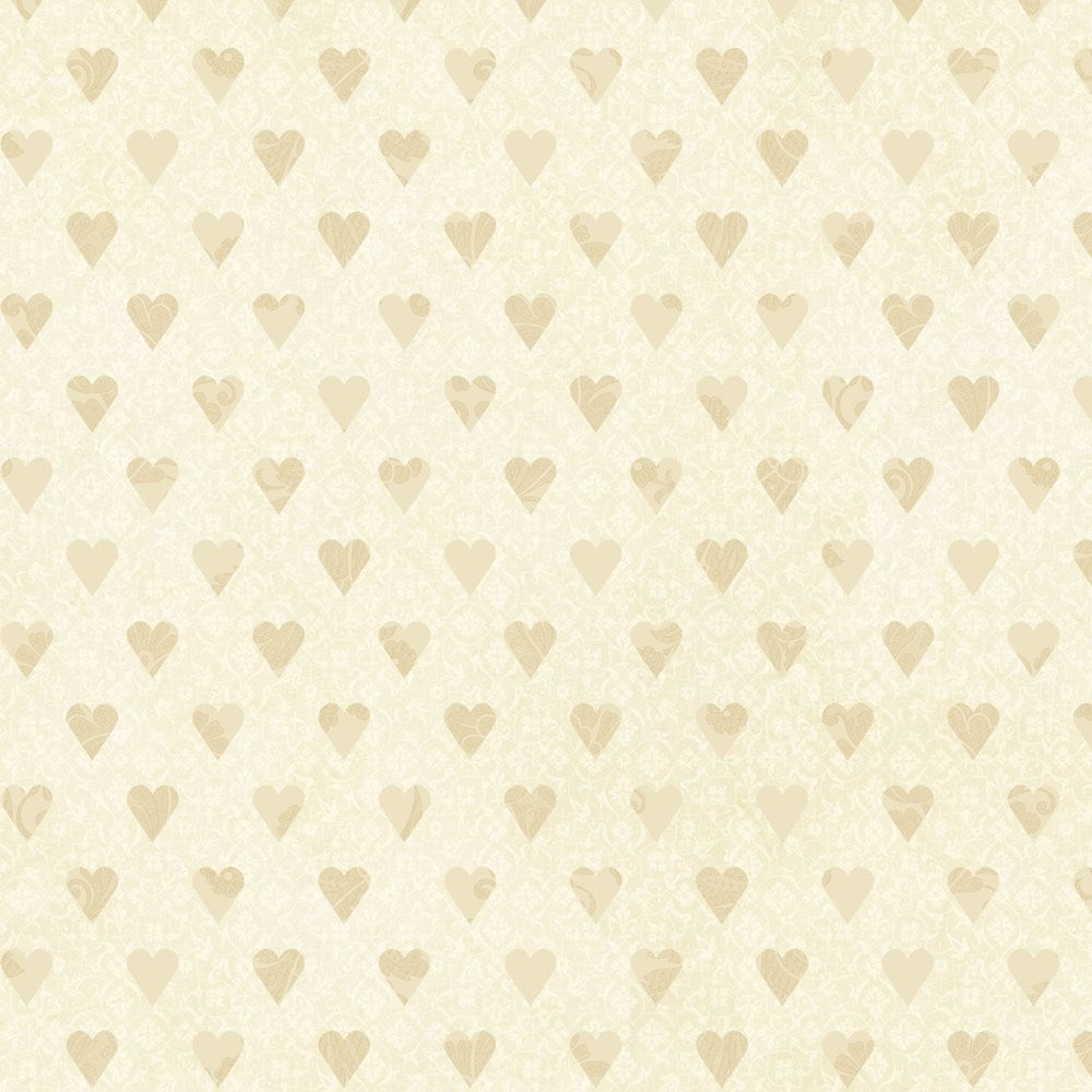W130-044-111 / Hearts - Ivory || Curiouser & Curiouser || White Owl Textiles