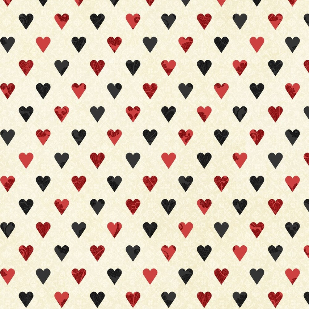 W130-044-159 / Hearts - Ivory/Multi || Curiouser & Curiouser || White Owl Textiles