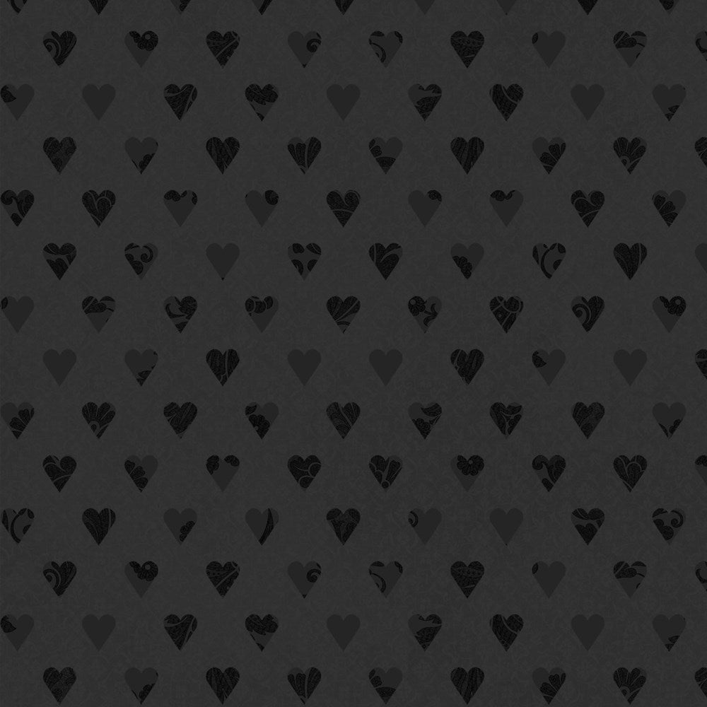 W130-044-999 / Hearts - Black || Curiouser & Curiouser || White Owl Textiles