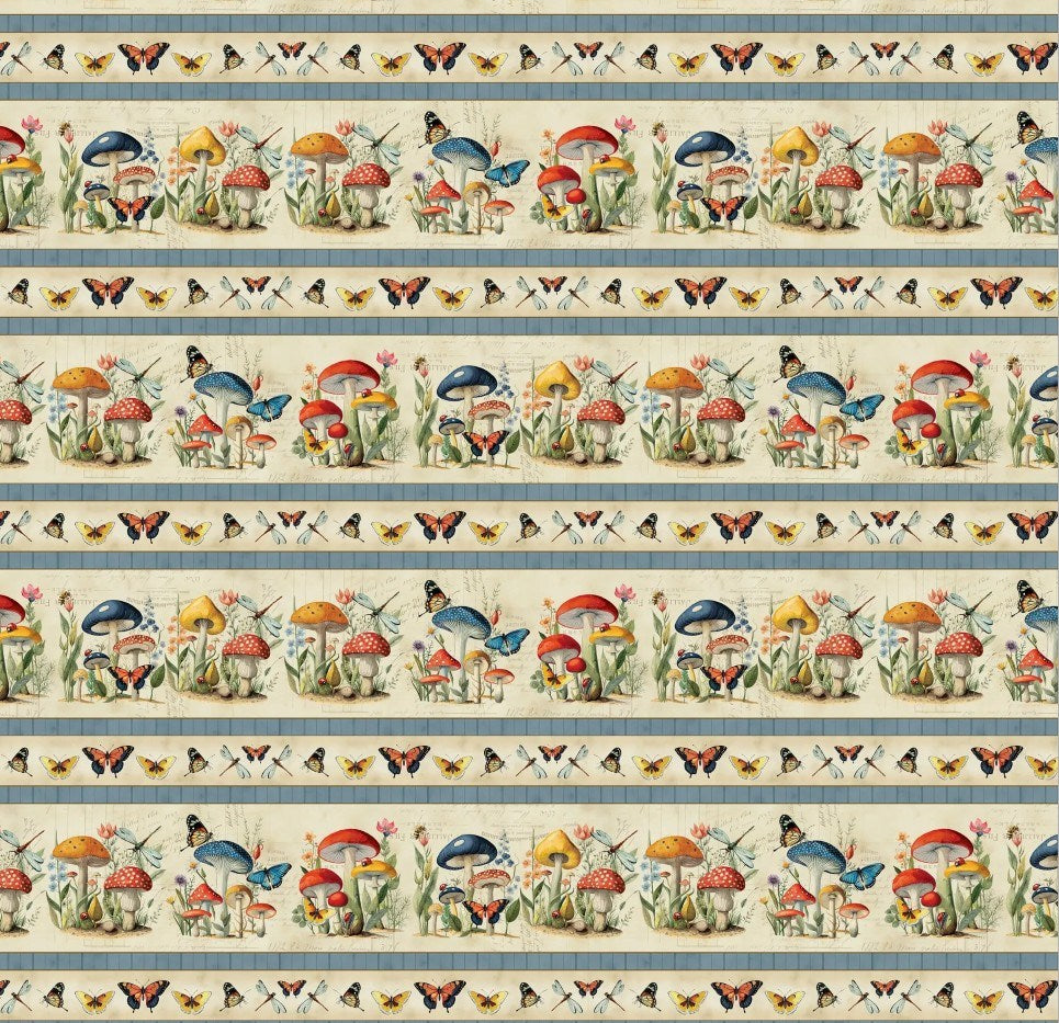 W150-013-175 / Beneath the Canopy Border Stripe - Multi || Beneath the Canopy || White Owl Textiles