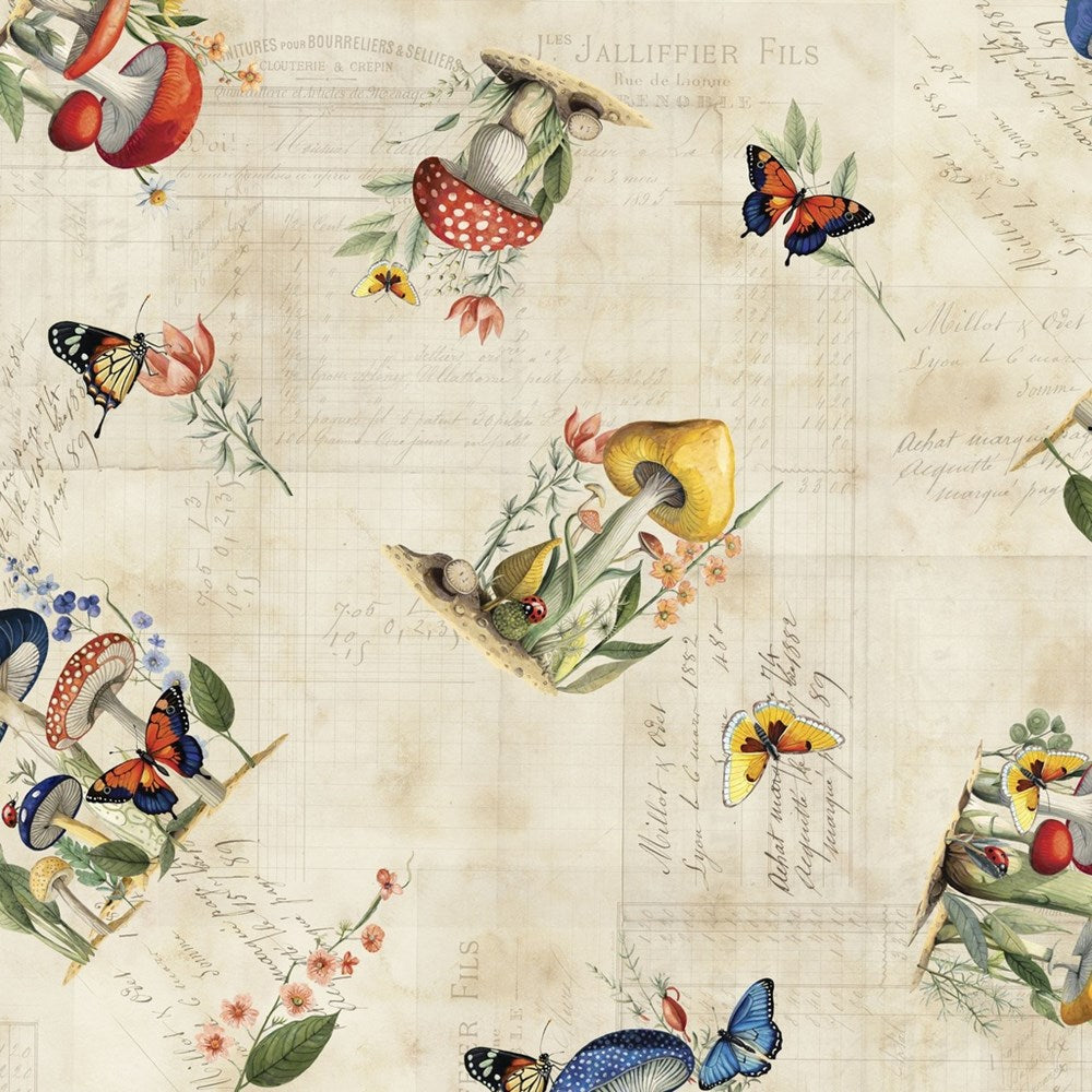 W150-014-157 / Large Mushroom Toss - Parchment || Beneath the Canopy || White Owl Textiles