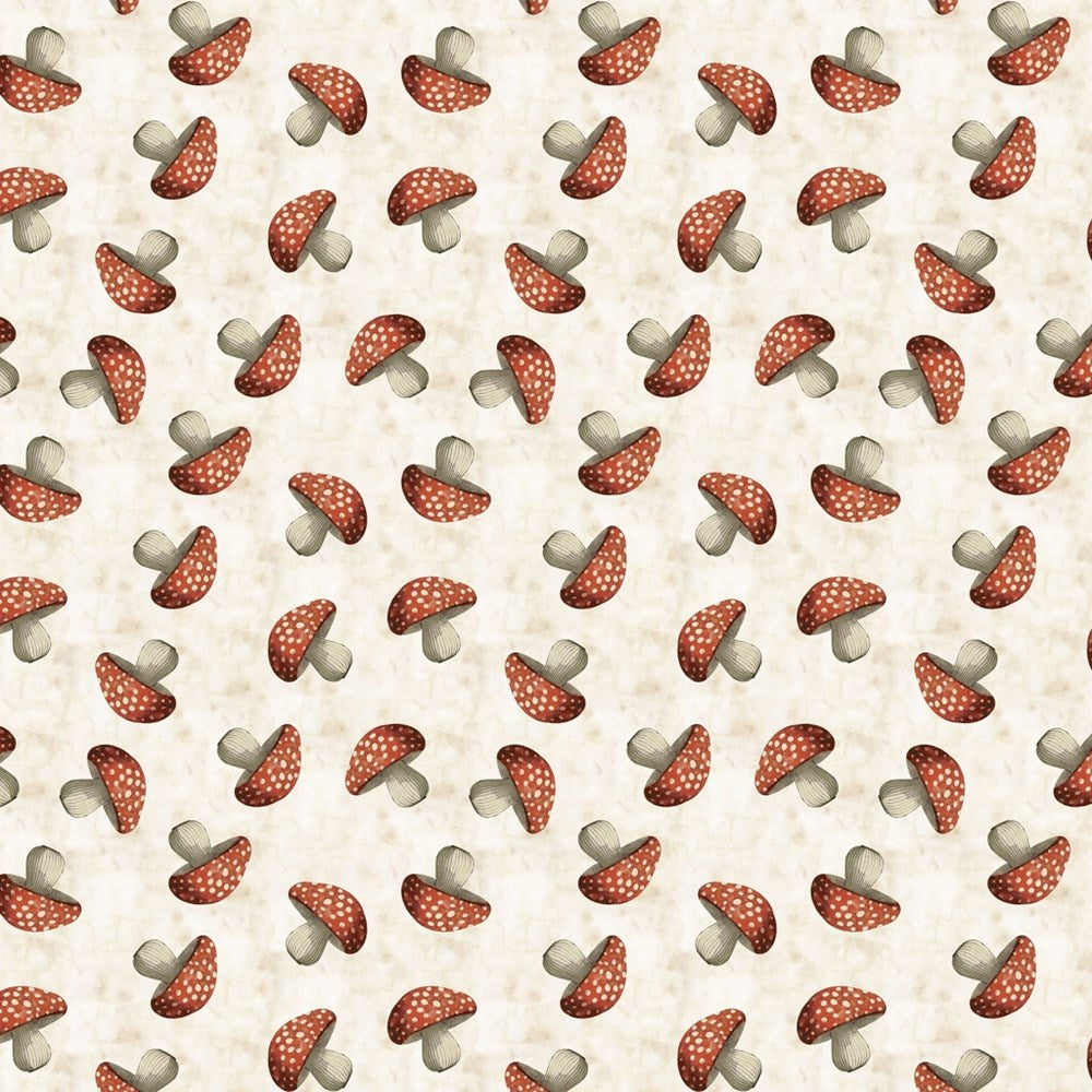 W150-017-151 / Small Mushrooms - Parchment || Beneath the Canopy || White Owl Textiles