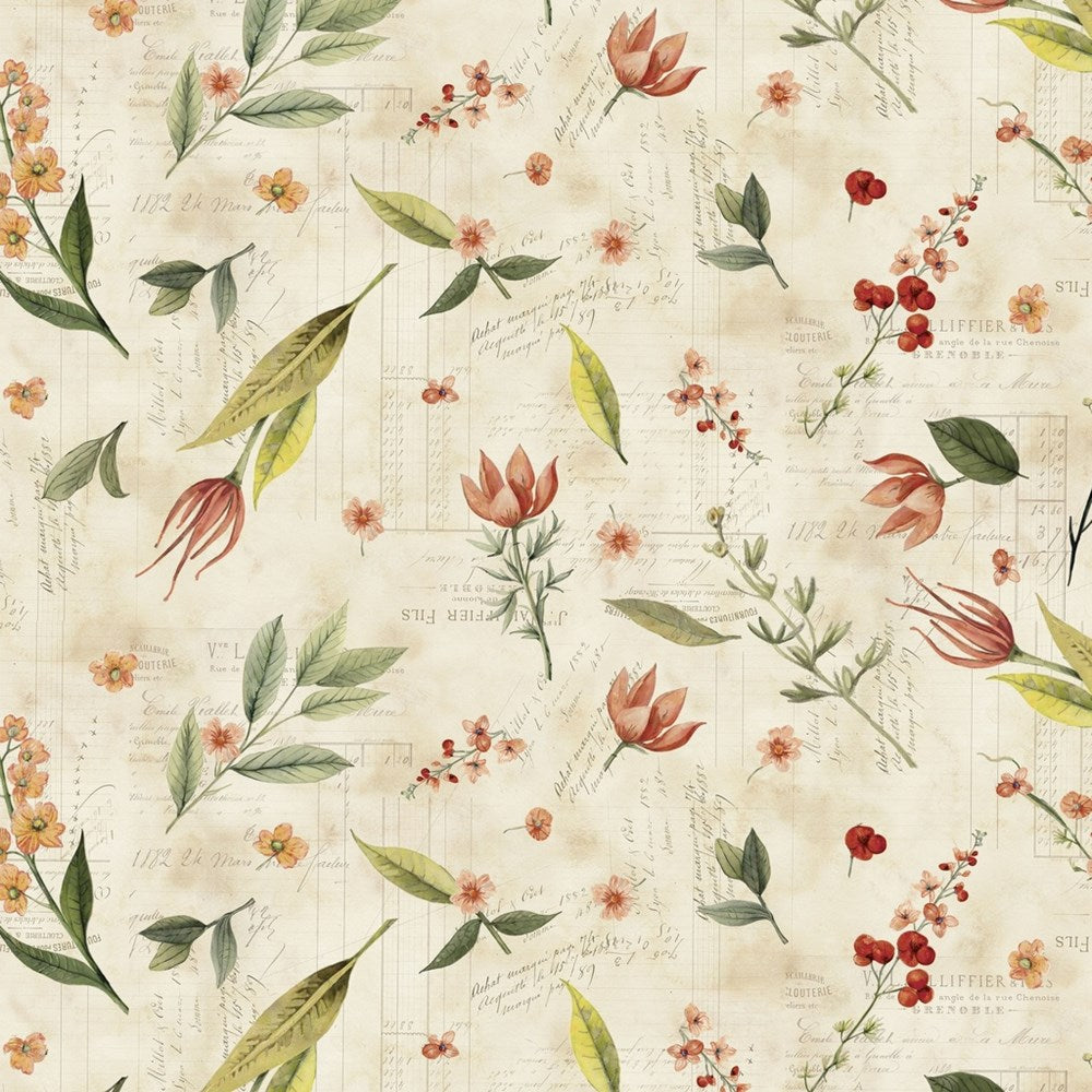 W150-018-158 / Floral Toss - Parchment || Beneath the Canopy || White Owl Textiles