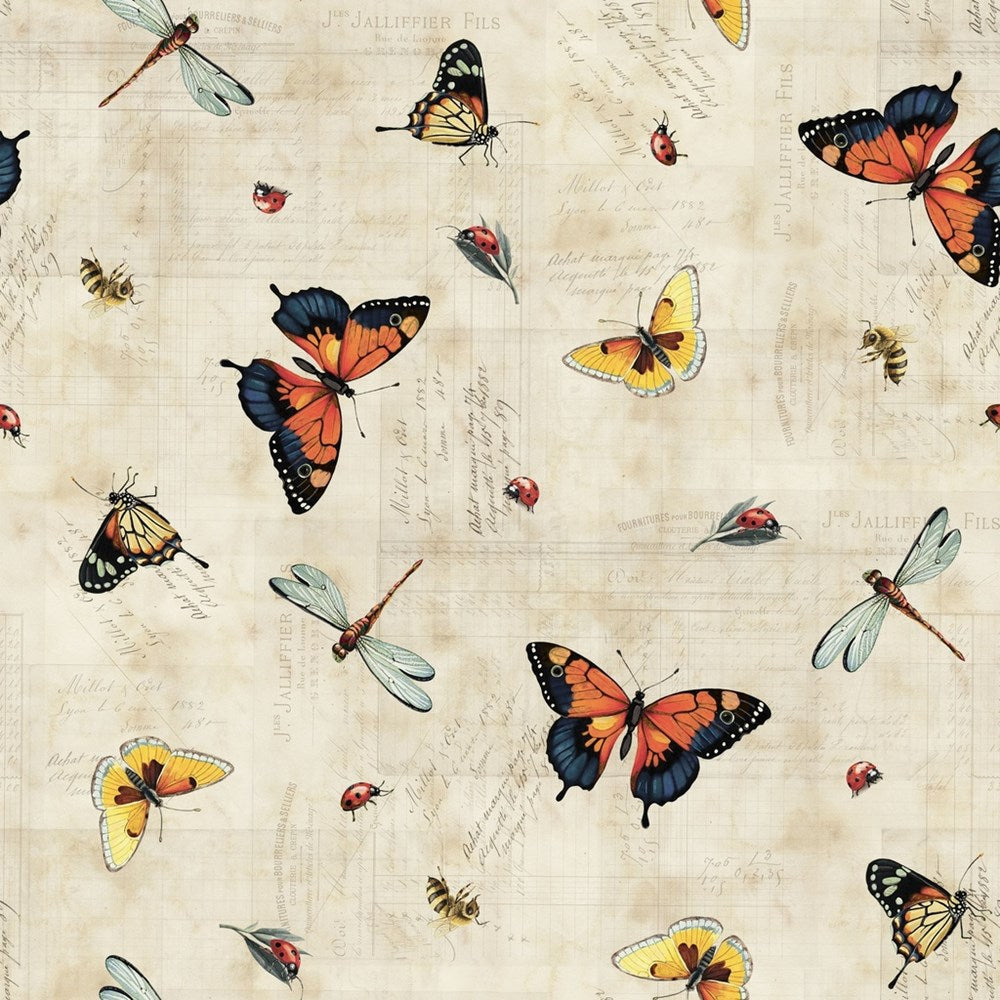 W150-019-143 / Butterflies - Parchment || Beneath the Canopy || White Owl Textiles
