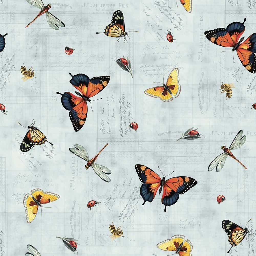 W150-019-743 / Butterflies - Light Denim || Beneath the Canopy || White Owl Textiles