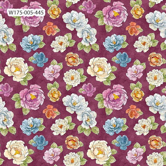W175-005-445 / Medium Floral Plum || Growing in Color || White Owl Textiles