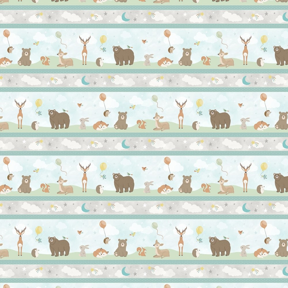 W190-002-729 / Woodland Lullaby Border Stripe - Multi || Woodland Lullaby || White Owl Textiles