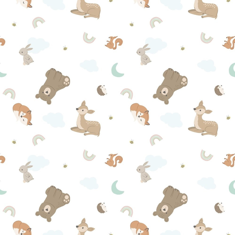 W190-003-127 / Tosssed Animals - White || Woodland Lullaby || White Owl Textiles