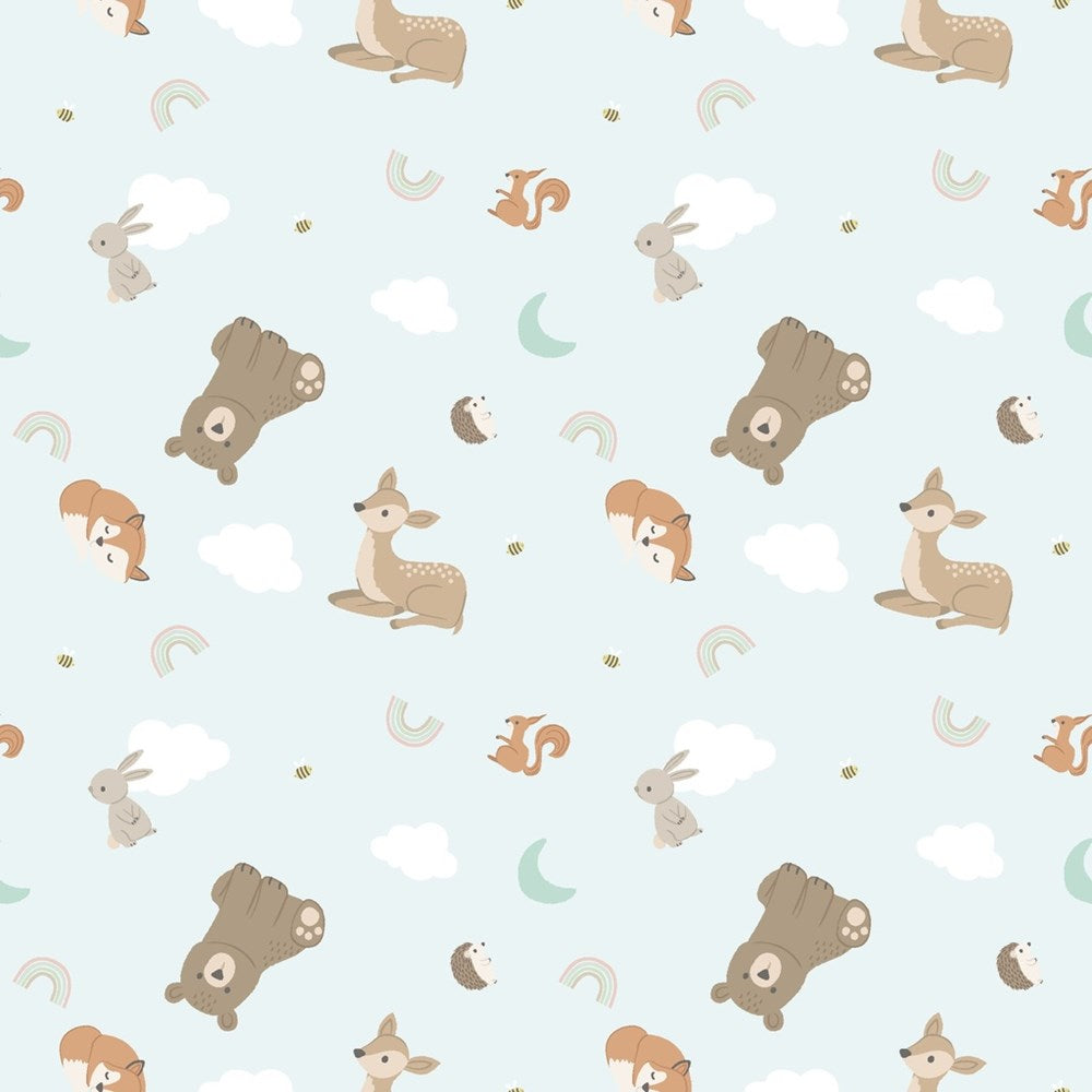 W190-003-727 / Tossed Animals - Sky || Woodland Lullaby || White Owl Textiles
