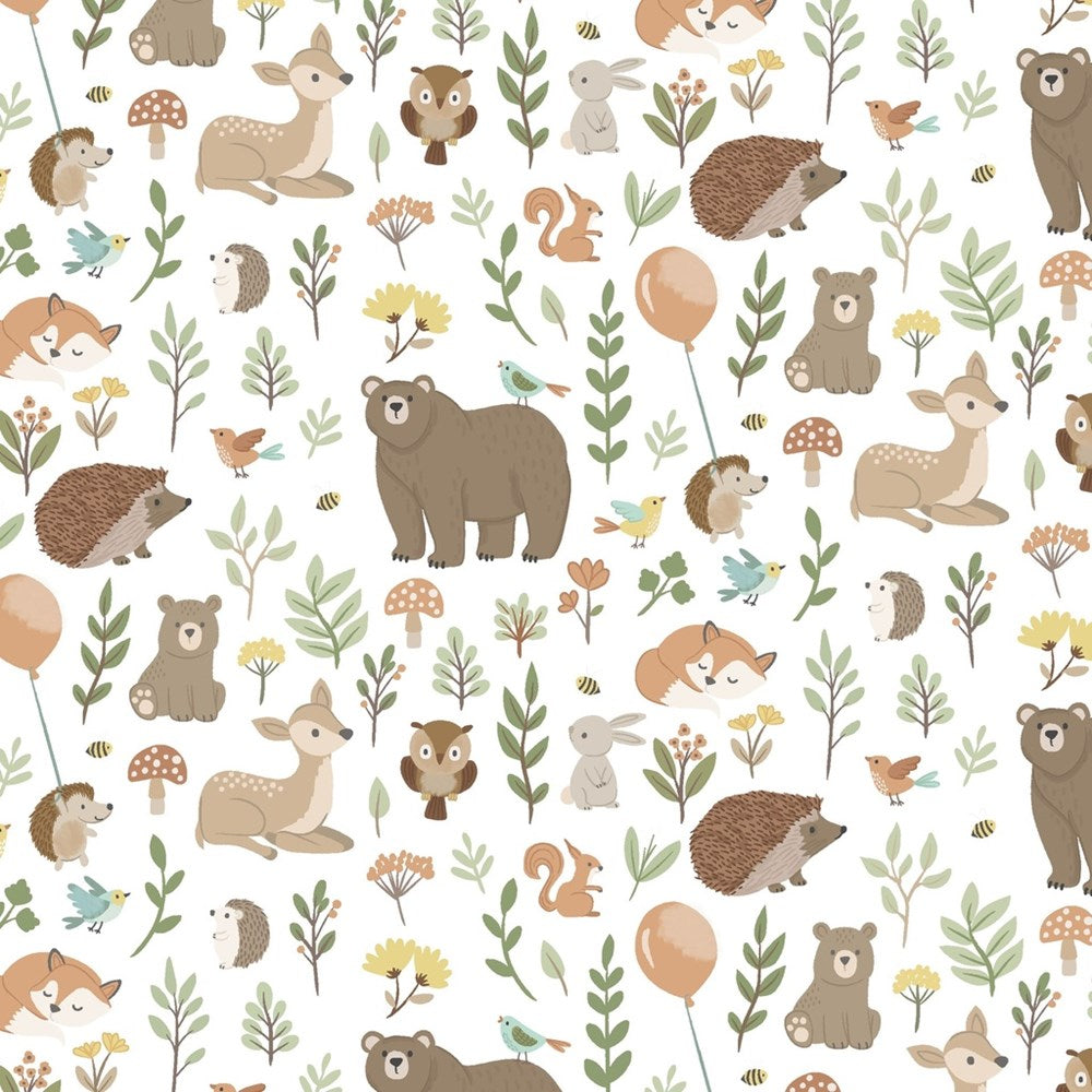 W190-004-128 / Packed Animals - White || Woodland Lullaby || White Owl Textiles