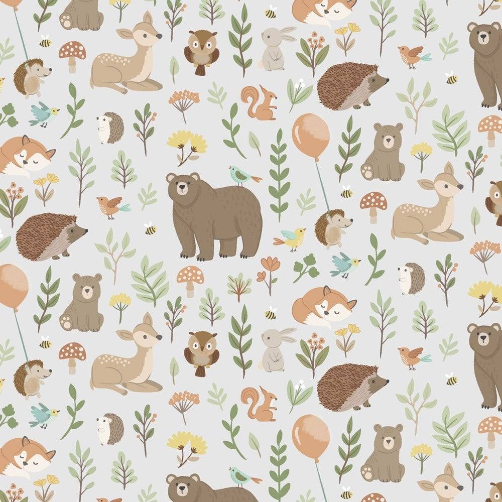 W190-004-928 / Packed Animals - Gray || Woodland Lullaby || White Owl Textiles