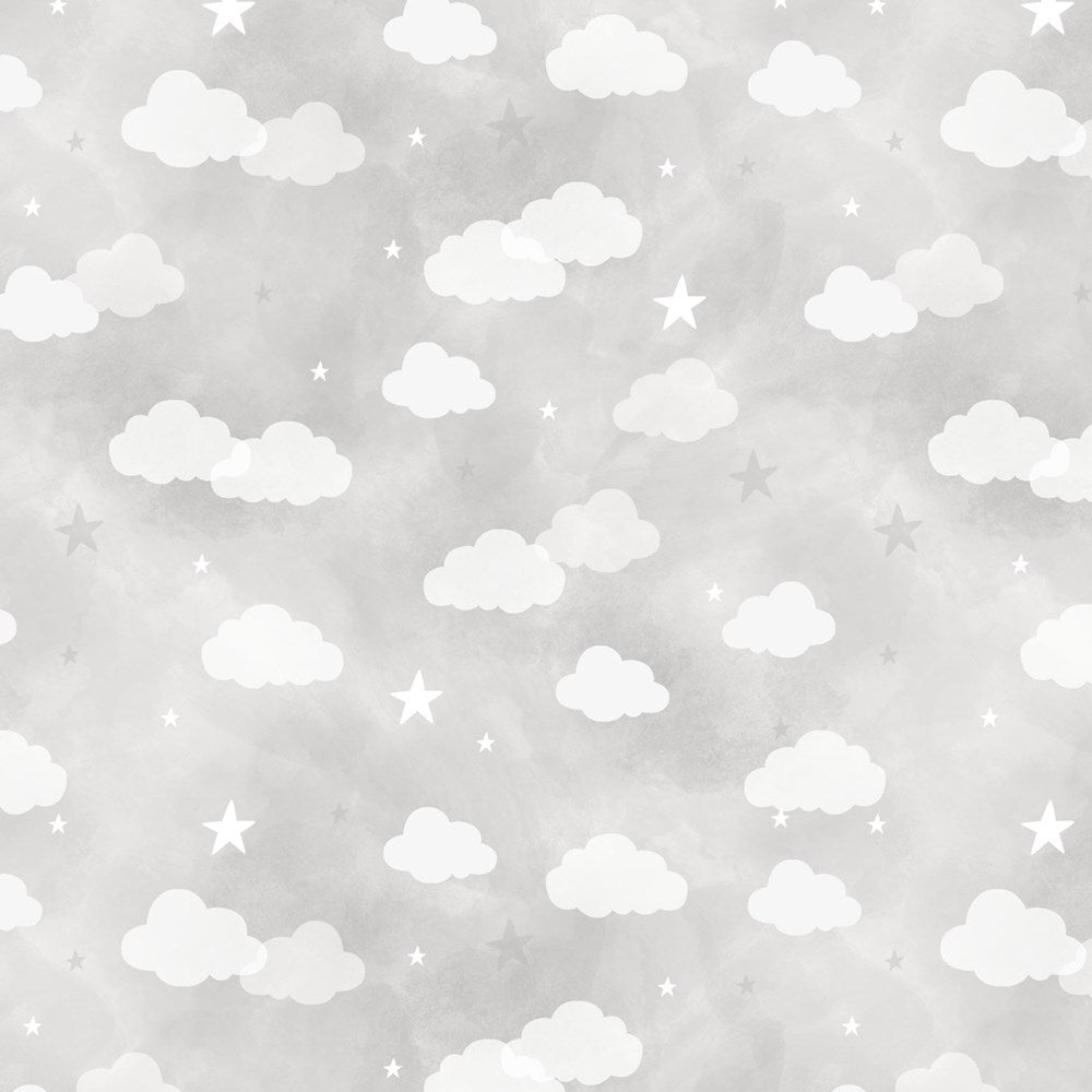 W190-006-919 / Stars & Clouds - Gray || Woodland Lullaby || White Owl Textiles
