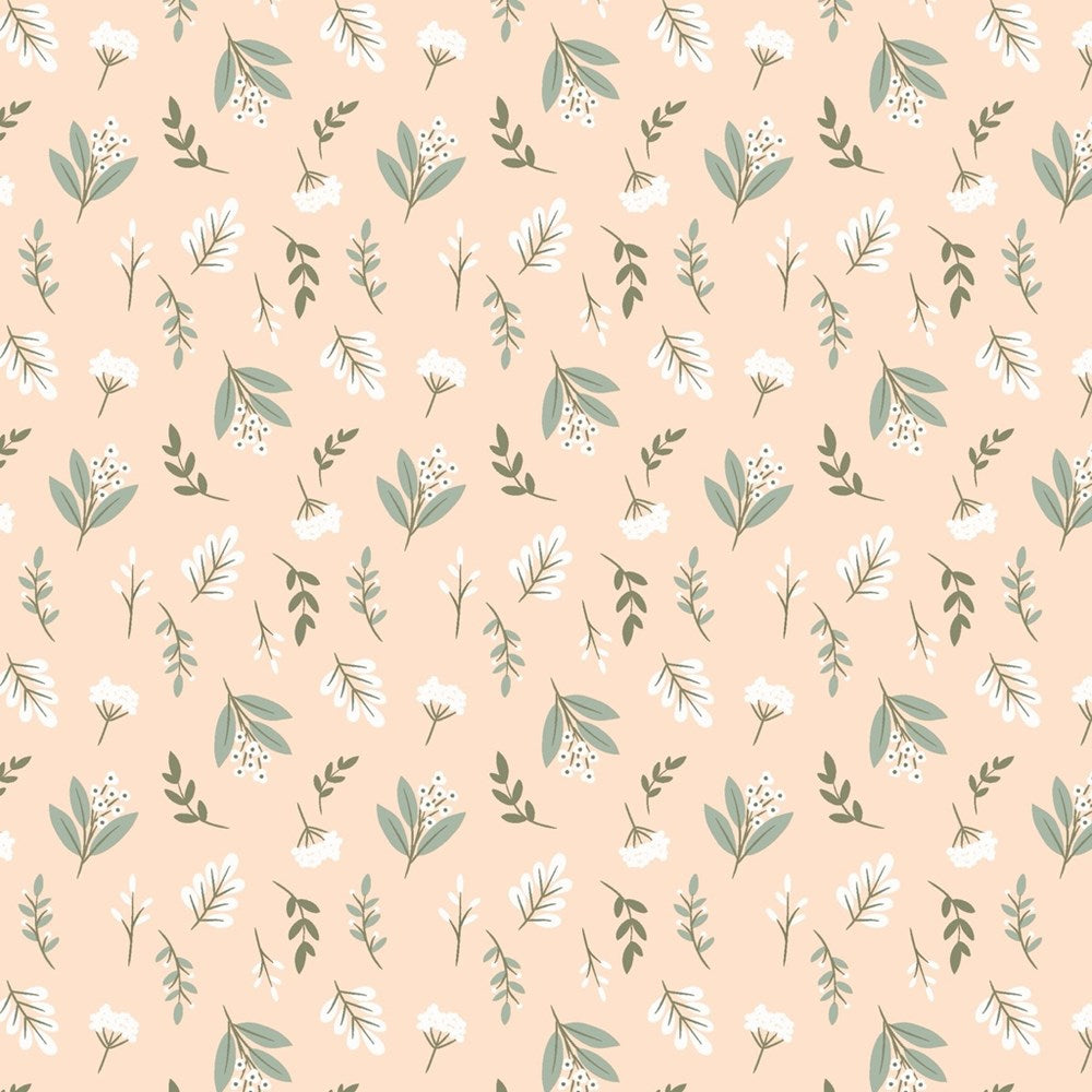 W190-007-418 / Floral Toss - Peach || Woodland Lullaby || White Owl Textiles