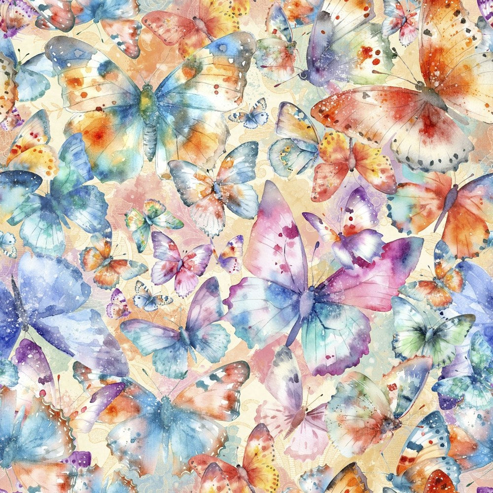WB-W130-005-800 / Butterfly Wishes-Multi || 108" Widebacks || White Owl Textiles