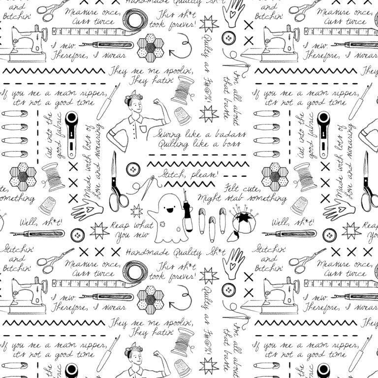 SWEARY STITCHING - WHITE || EXTRA WIDE QUILT BACKS - quilt back, wide backing || Dear Stella