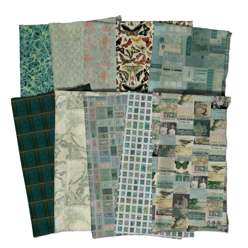 Palette - Fat Quarter - 10pcs || Palette (Teal) || Tim Holtz
