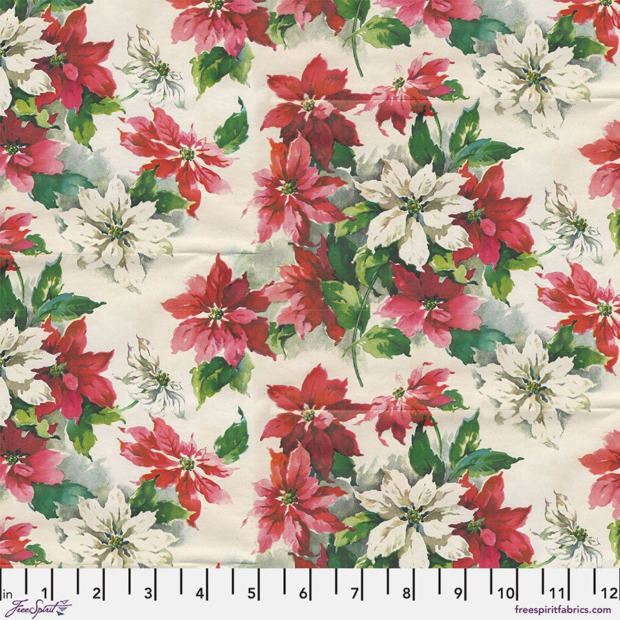 Poinsettia Print Flannel - Multi ll Holidays Past Flannel ll Tim Holtz