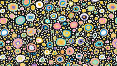 Pattern of colorful circles on a black background